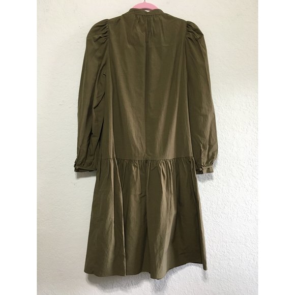 Rebecca Taylor NWT Womens 6 Knee Length Puff Sleeve Dress Dark Olive - Picture 10 of 15